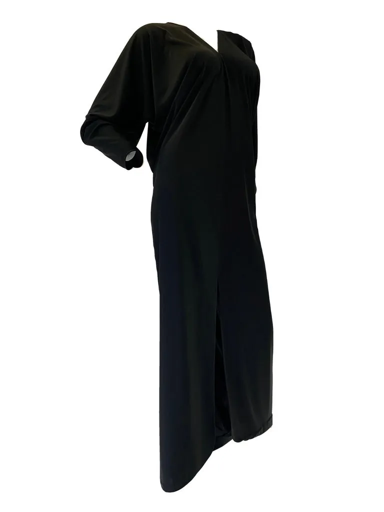 Early 1980s Halston IV Black Jersey Knit Dolman Sleeved Kaftan