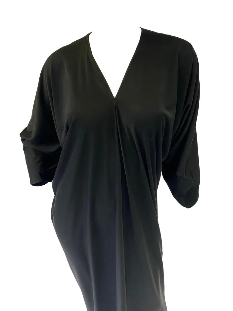 Early 1980s Halston IV Black Jersey Knit Dolman Sleeved Kaftan