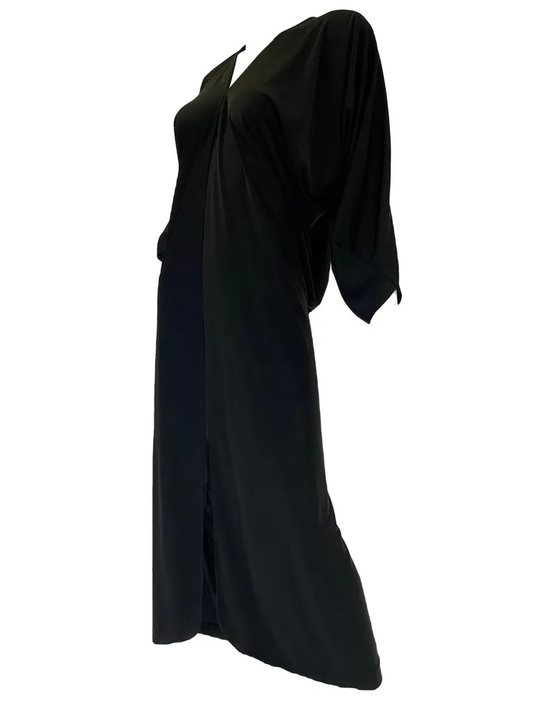 Early 1980s Halston IV Black Jersey Knit Dolman Sleeved Kaftan