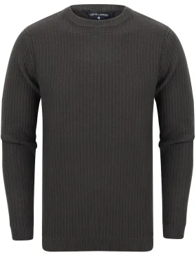 Edison Ribbed Crew Neck Cotton Knit Jumper In Charcoal - Tokyo Laundry