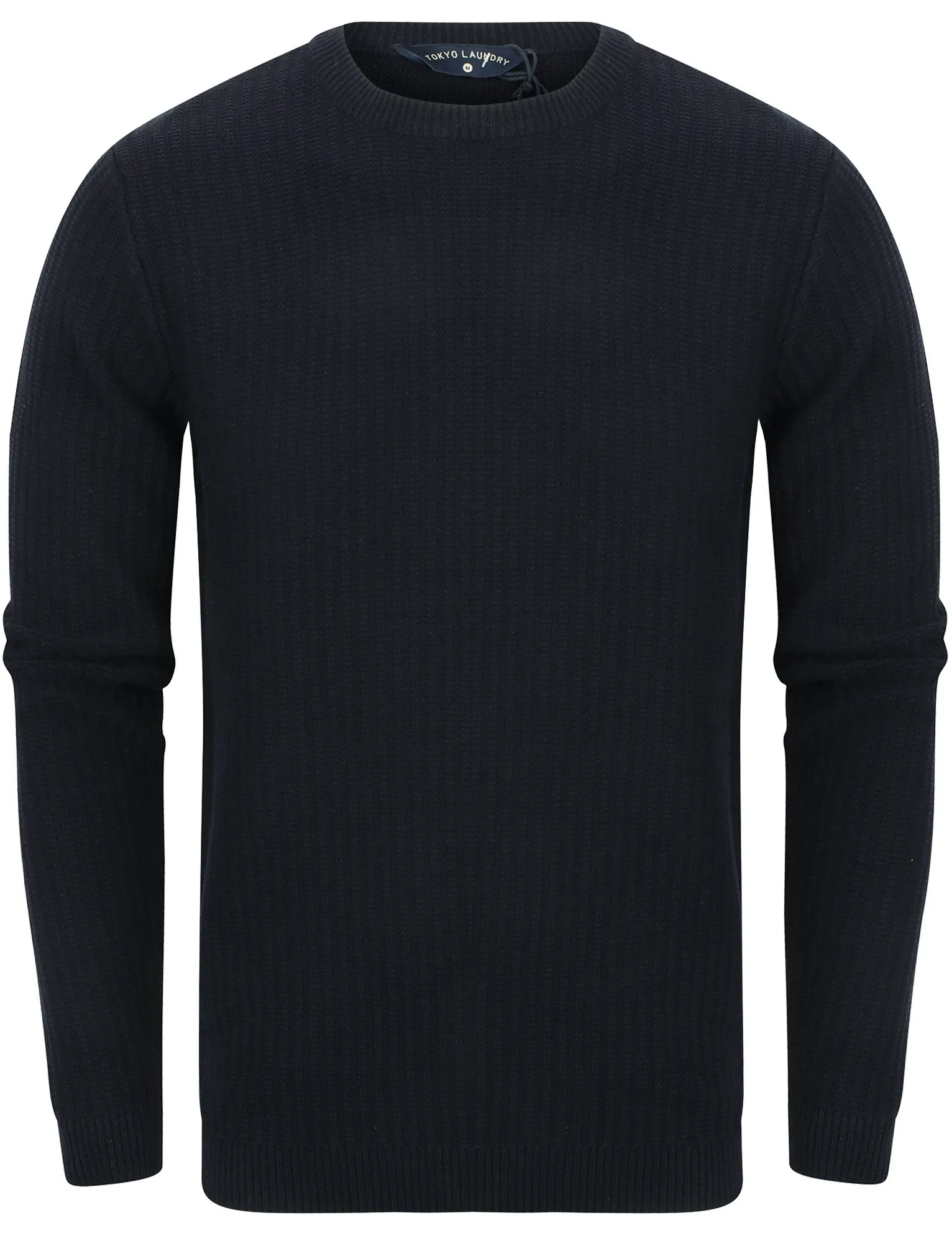 Edison Ribbed Crew Neck Cotton Knit Jumper In Dark Navy - Tokyo Laundry