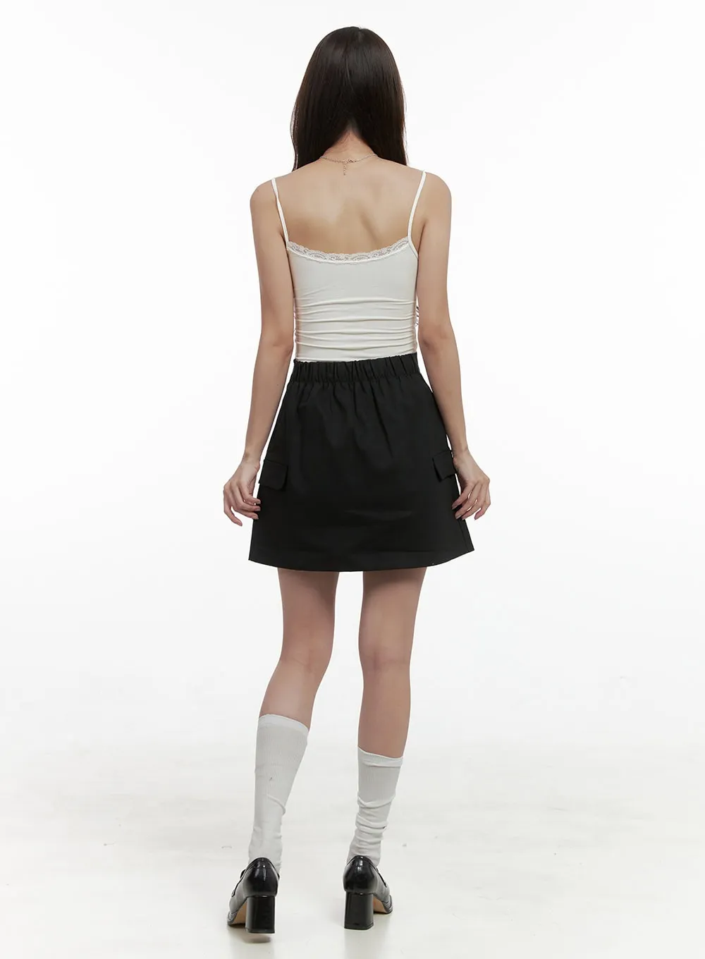 Elegant Solid Mini Skirt with Pockets OS416