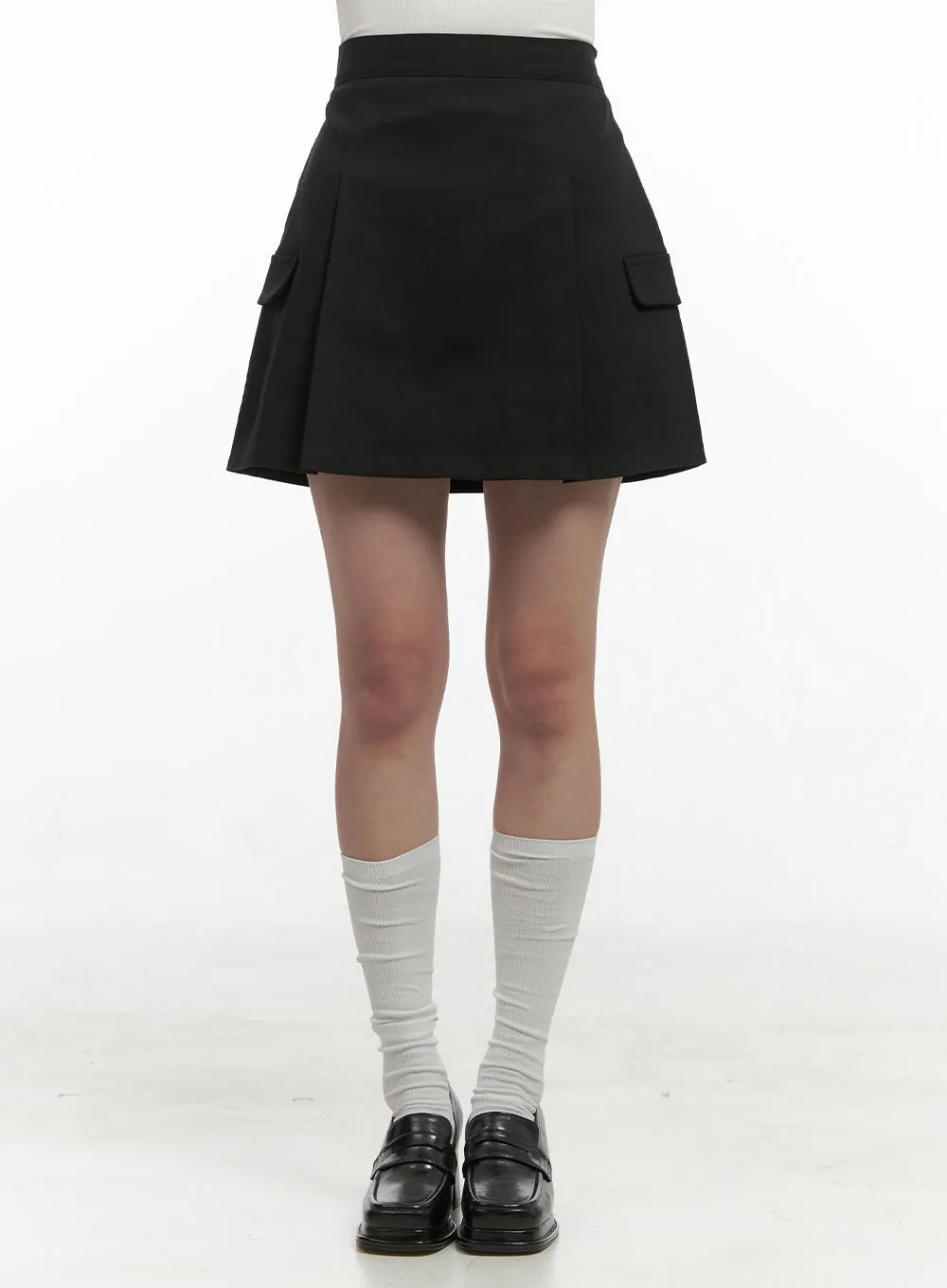 Elegant Solid Mini Skirt with Pockets OS416