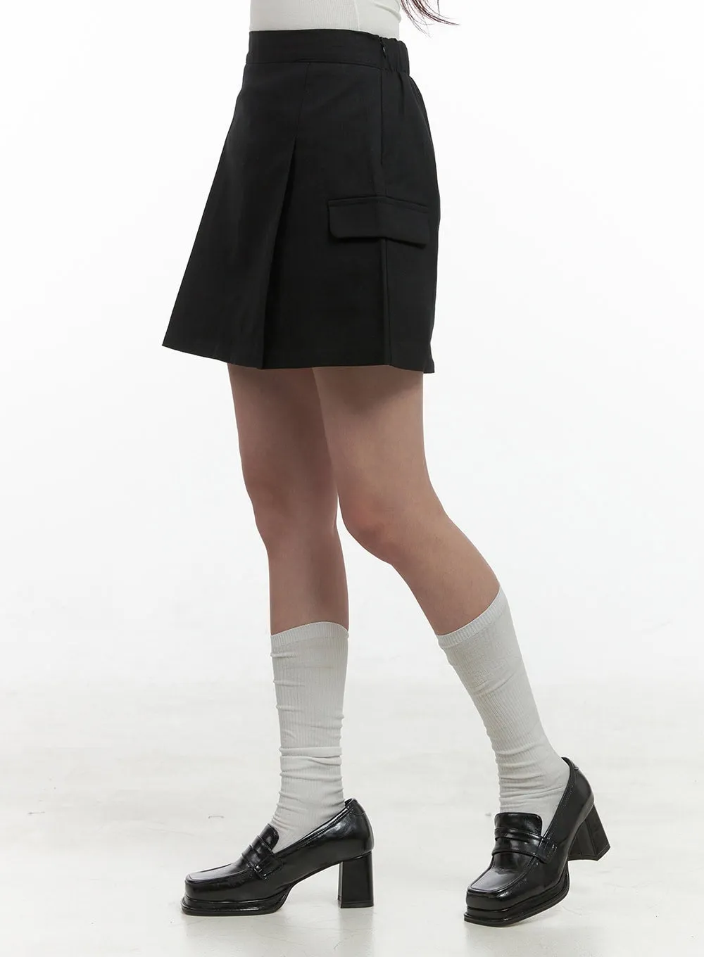 Elegant Solid Mini Skirt with Pockets OS416