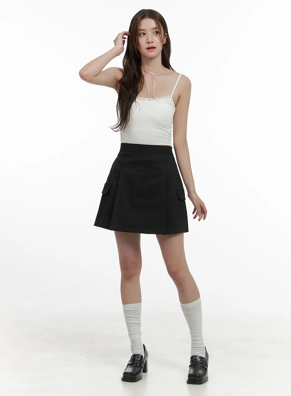 Elegant Solid Mini Skirt with Pockets OS416