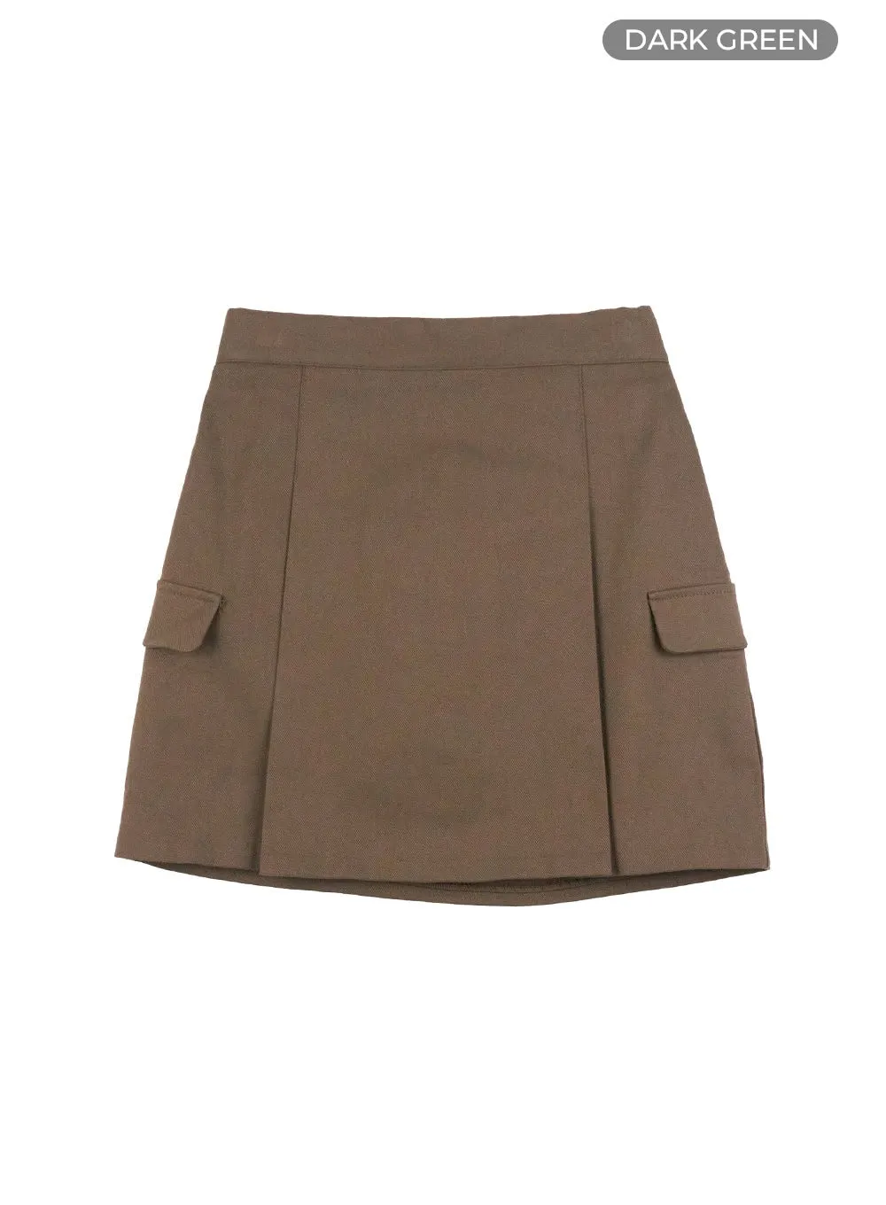 Elegant Solid Mini Skirt with Pockets OS416