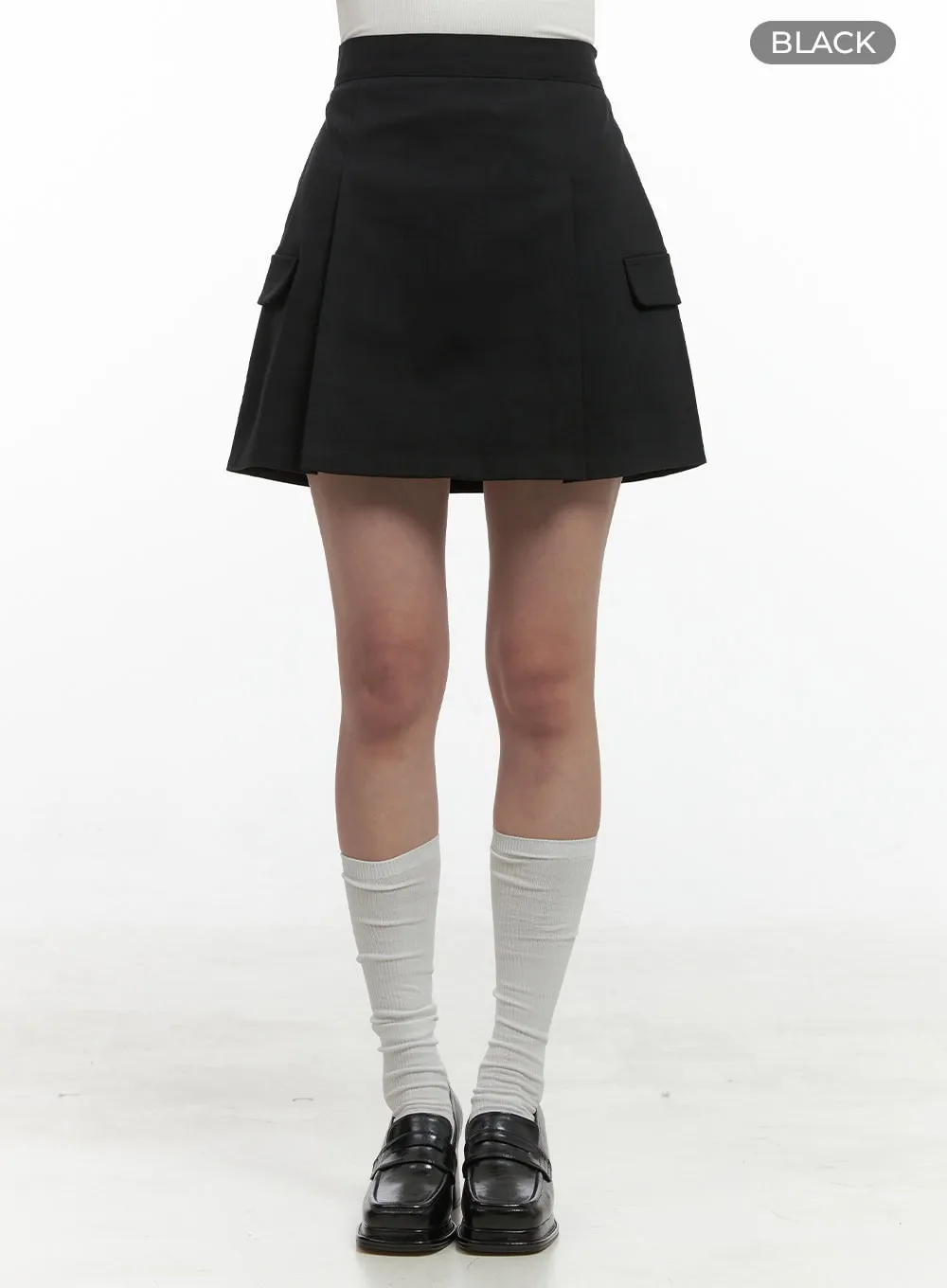 Elegant Solid Mini Skirt with Pockets OS416