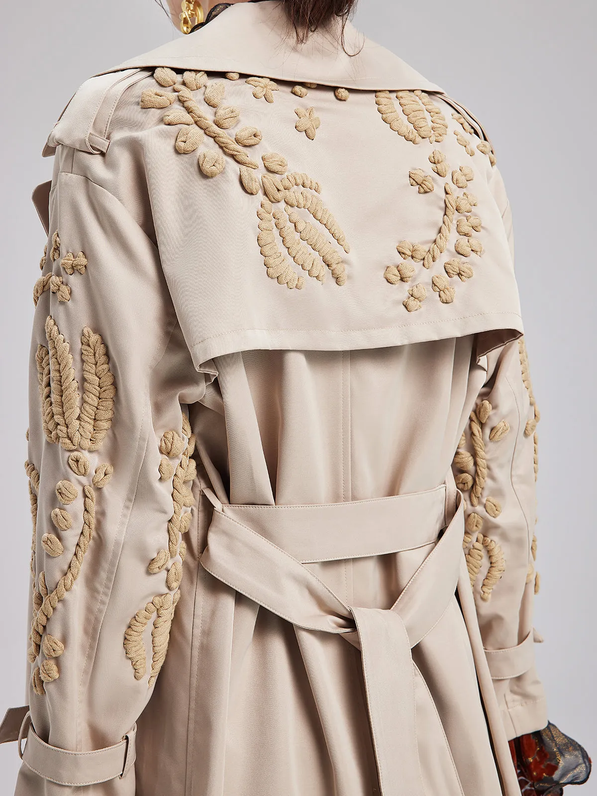 Embroidered Double-Breasted Trench Coat