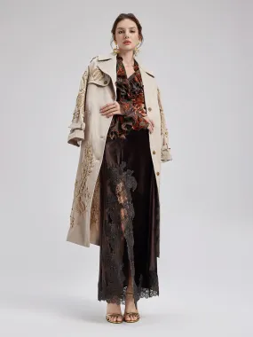 Embroidered Double-Breasted Trench Coat