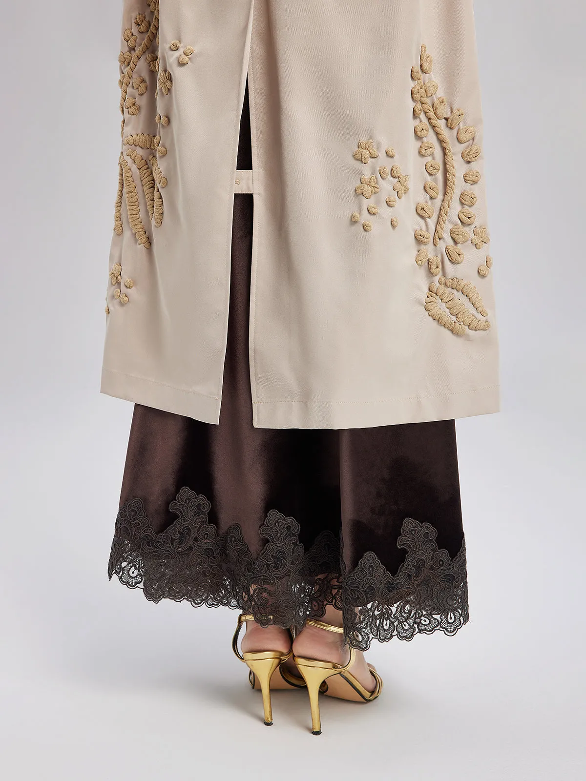 Embroidered Double-Breasted Trench Coat