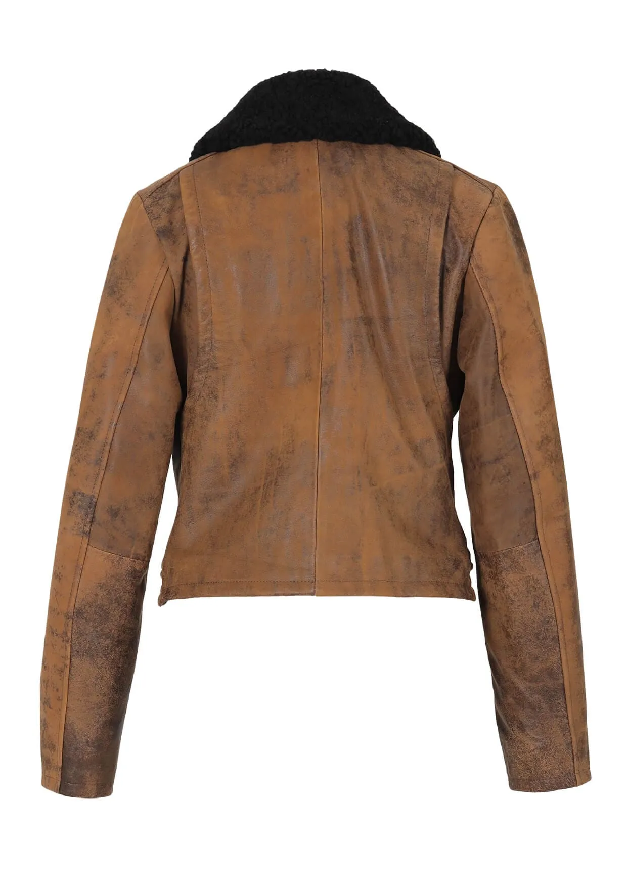 Emery Removable Collar Washed Leather Jacket