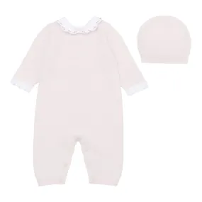 Emile et Rose - Soft pink, 2 piece, knit romper and hat