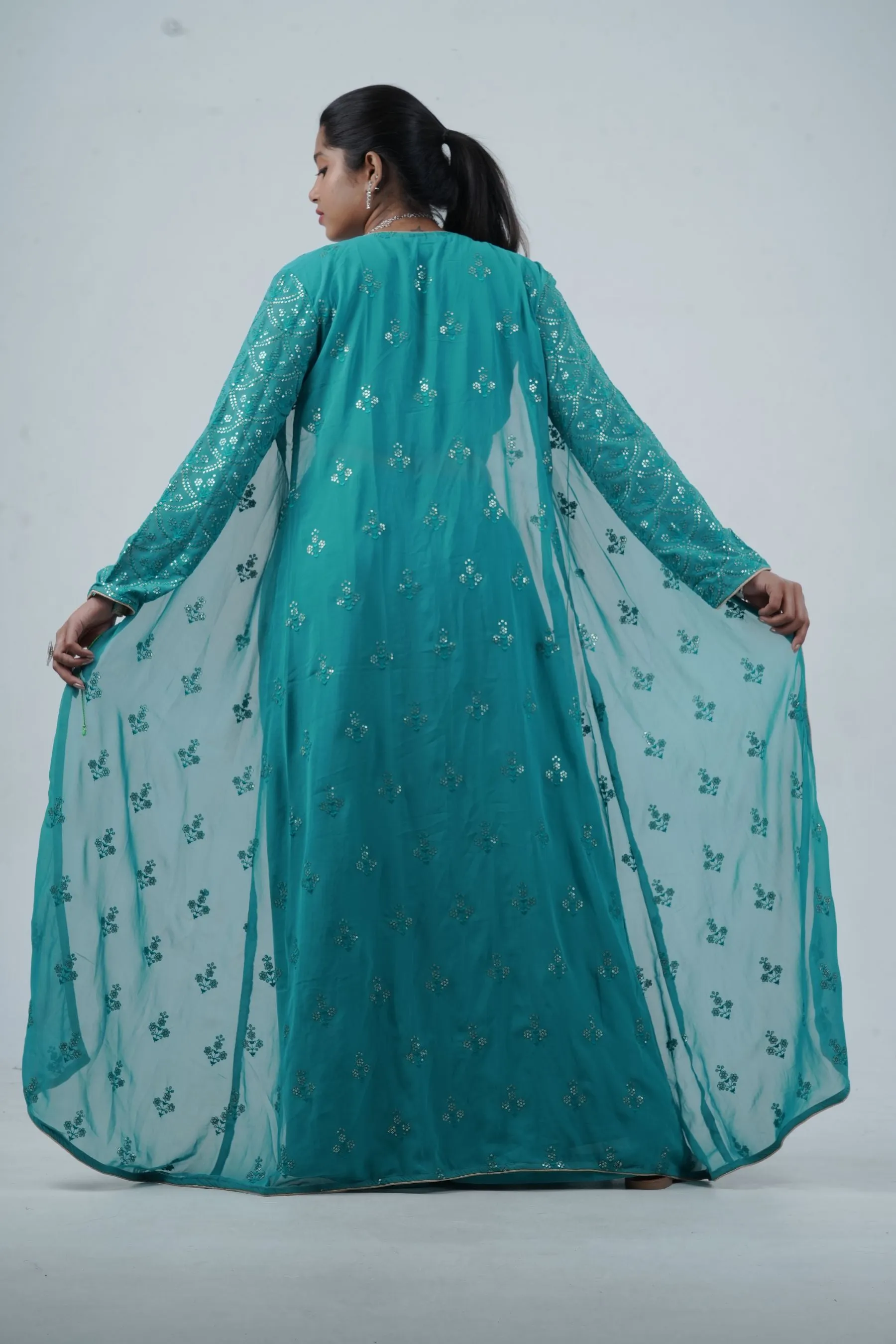 Exquisite Crop Top with Palazzo Pants With Matching Dupatta and Overcoat