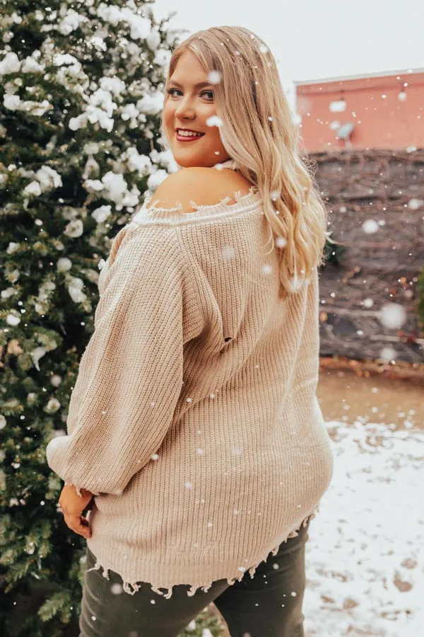 Feels Like Fall Distressed Sweater Iced Latte Curves