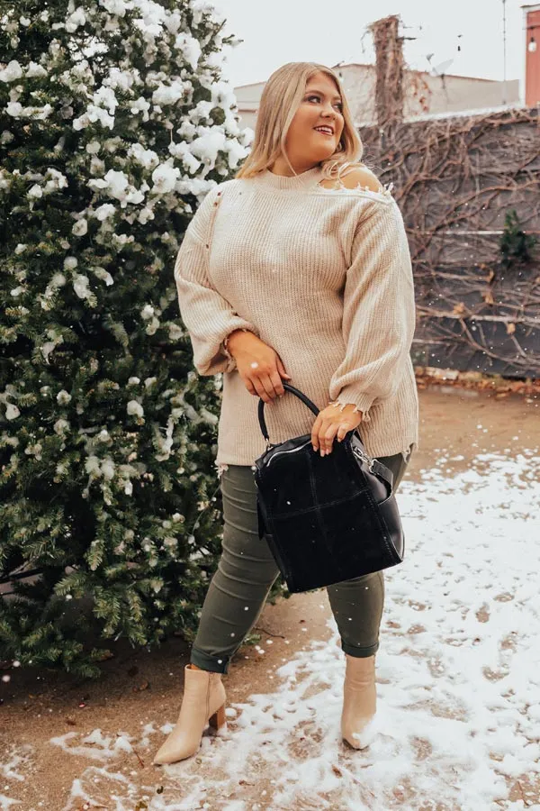 Feels Like Fall Distressed Sweater Iced Latte Curves