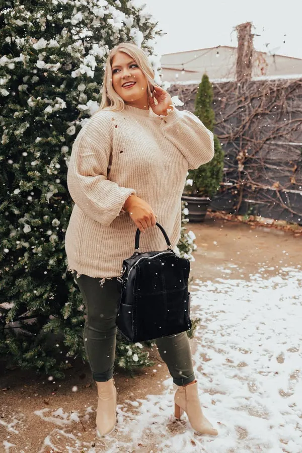 Feels Like Fall Distressed Sweater Iced Latte Curves