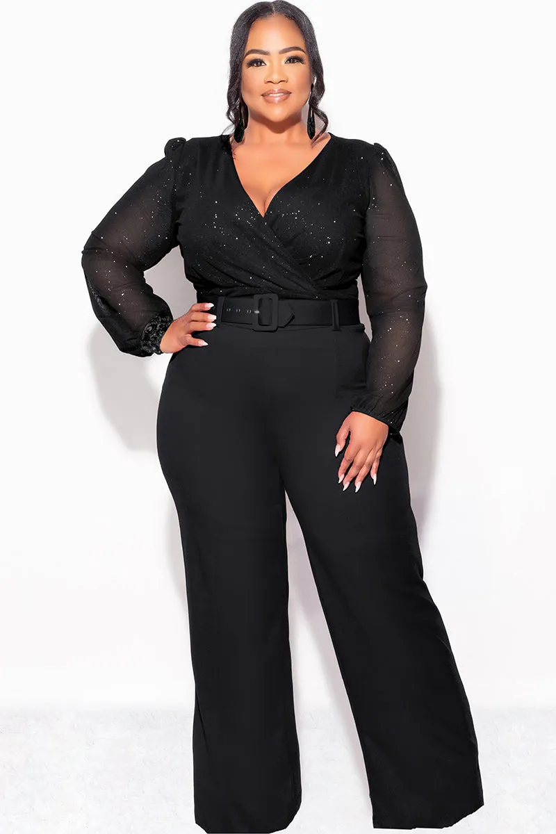 Final Sale Plus Size Sheer Glitter Faux Wrap Top in Black