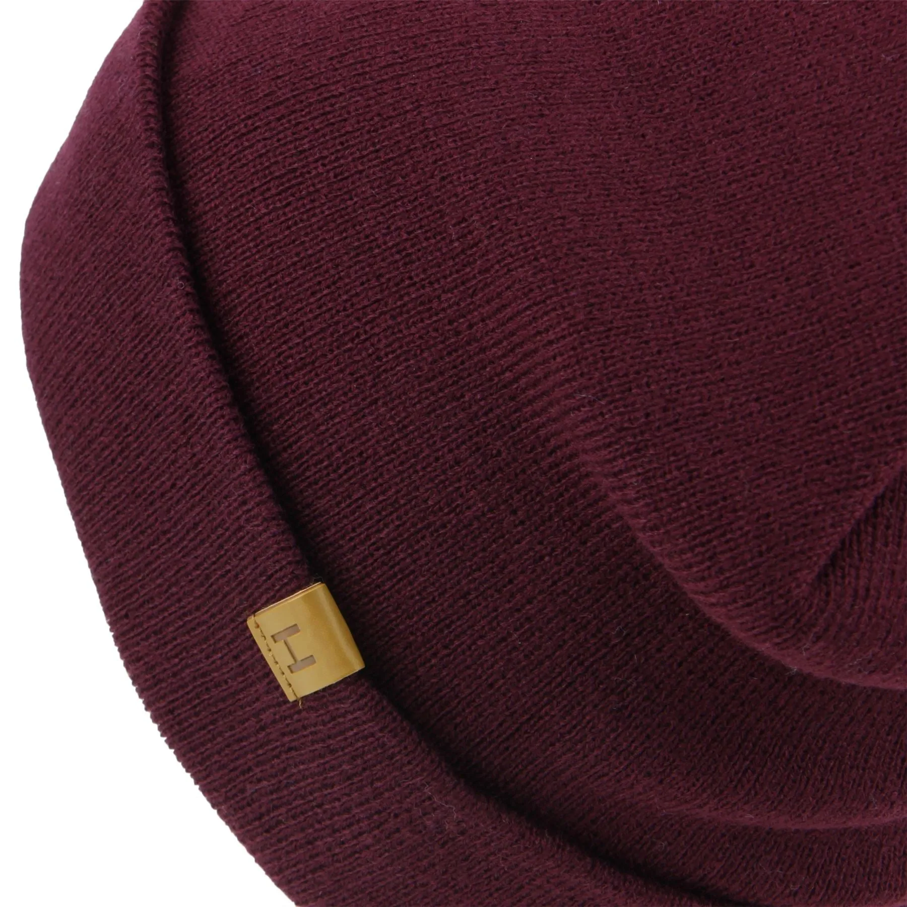 Fine Knit Beanie Hat with Turn-up - Purple