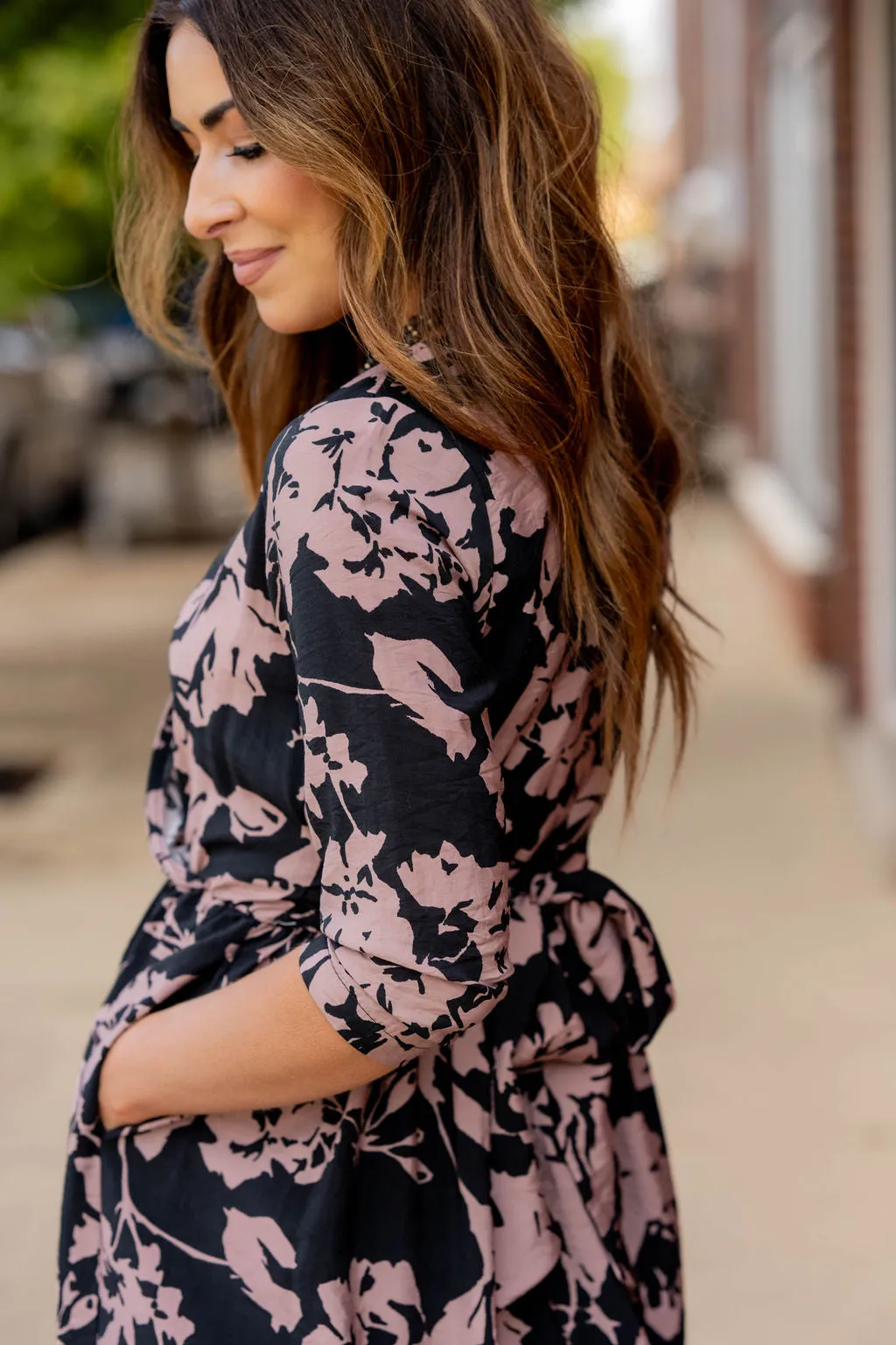 Floral Wrap Top 3/4 Sleeve Dress