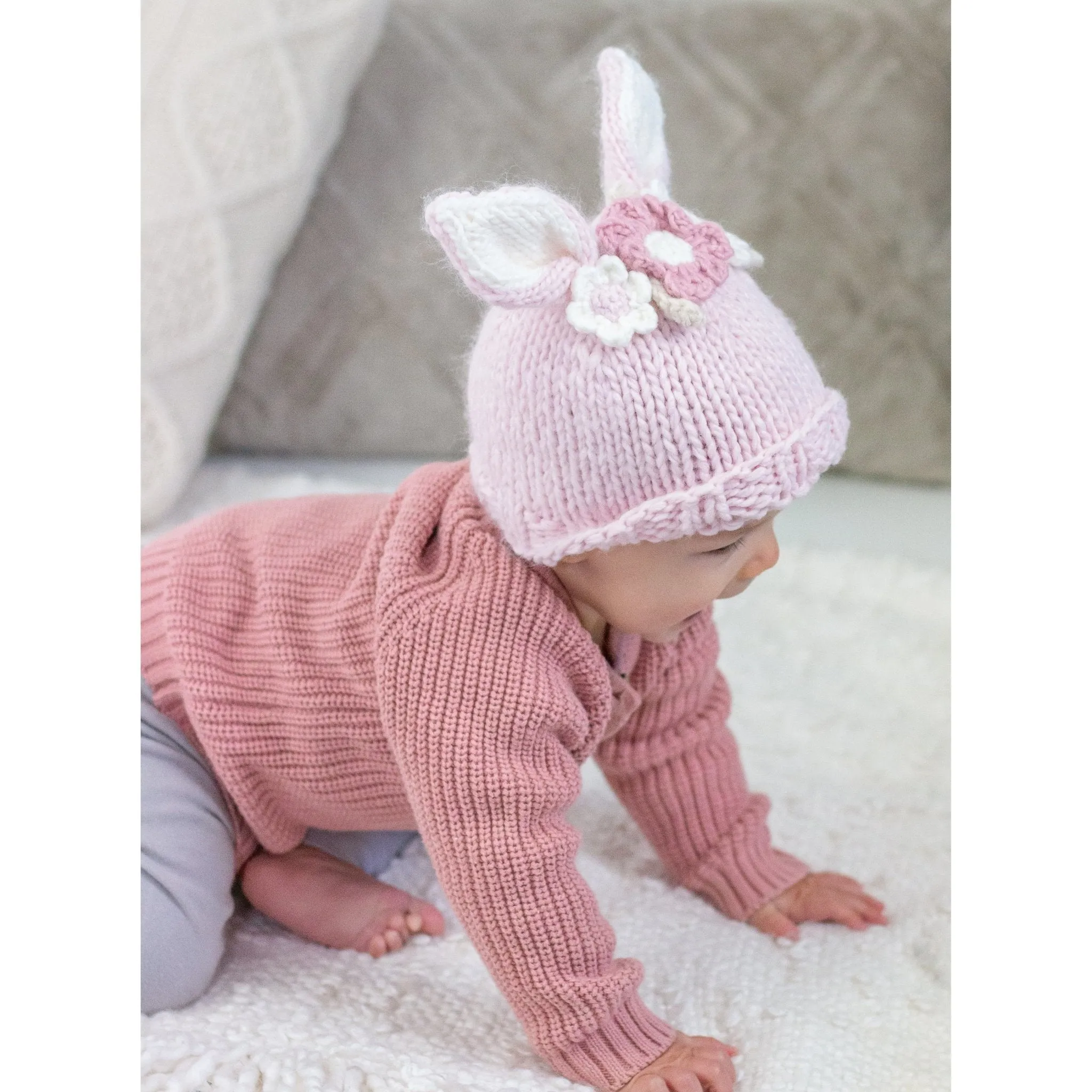 Flower Bunny Beanie Blush