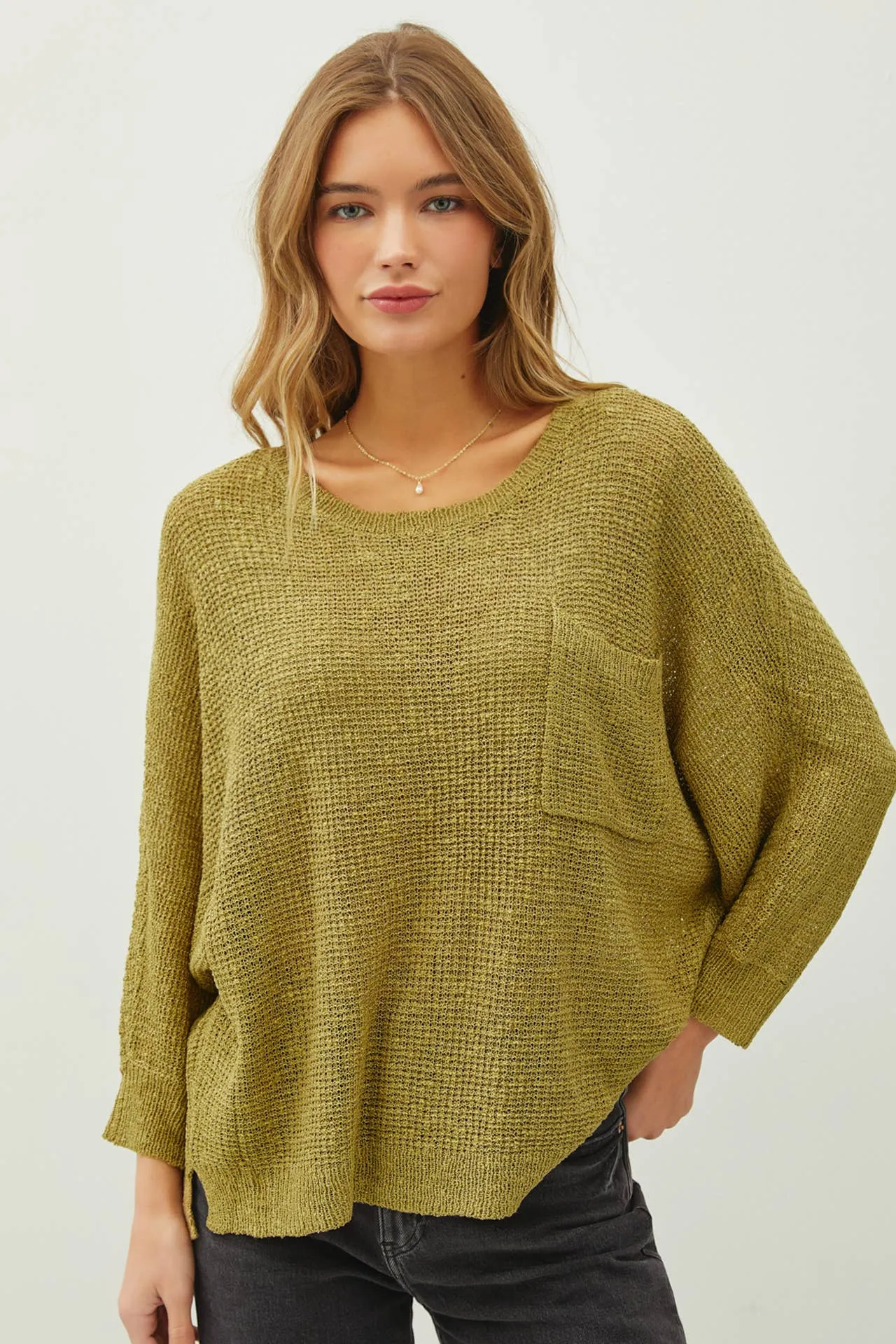 FRONT POCKET DOLMAN LONG SLEEVE KNIT SWEATER