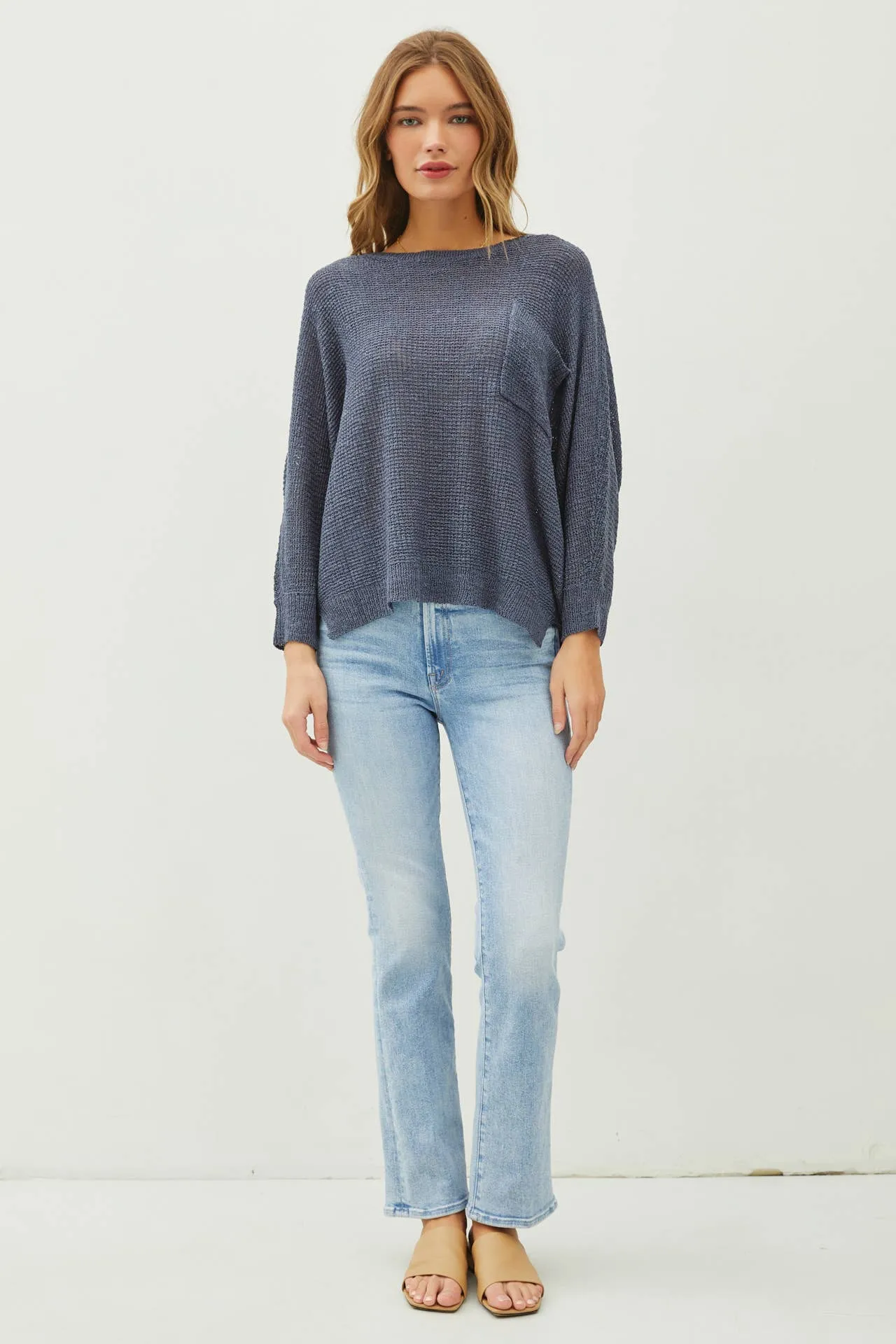 FRONT POCKET DOLMAN LONG SLEEVE KNIT SWEATER