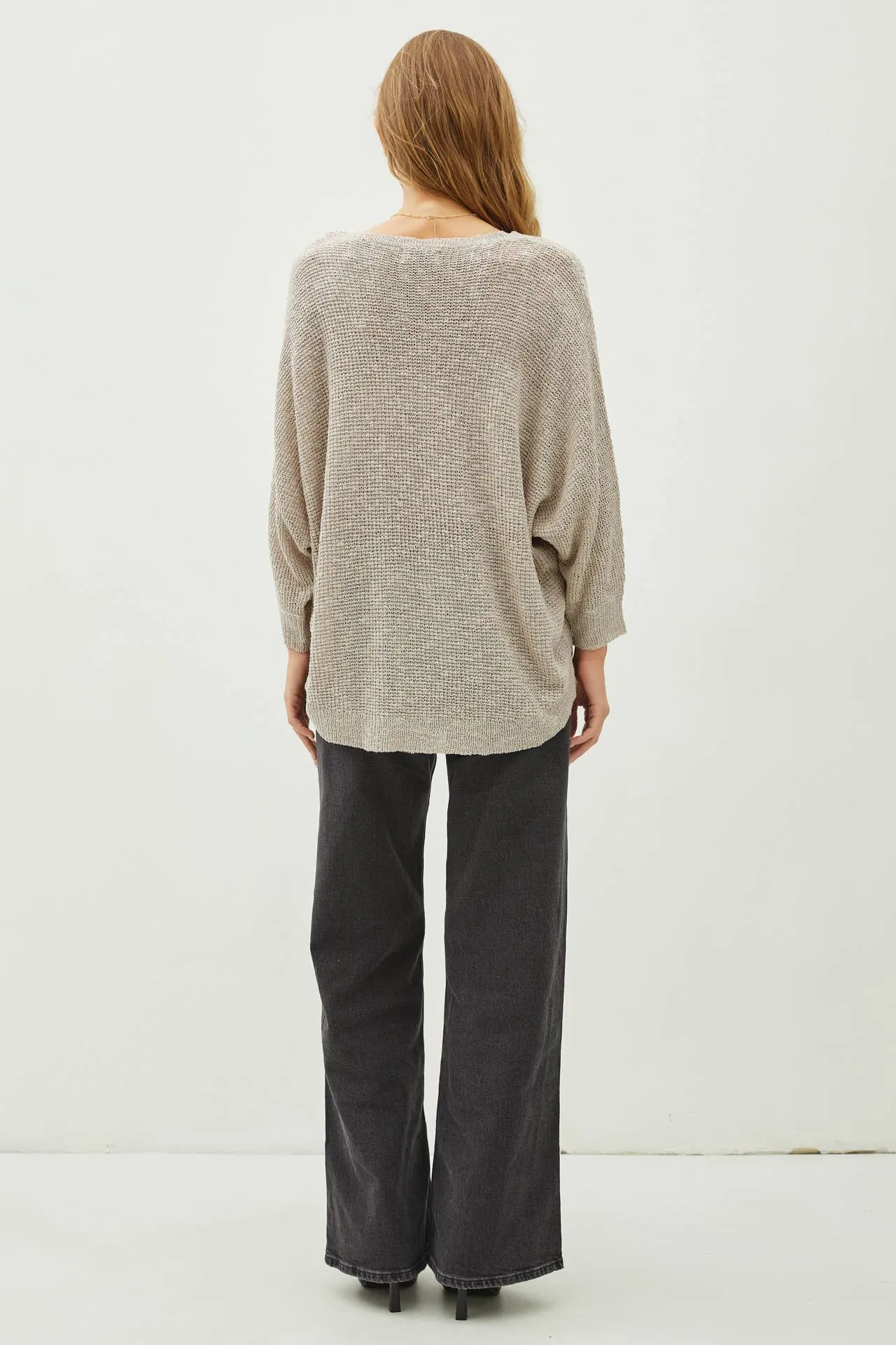 FRONT POCKET DOLMAN LONG SLEEVE KNIT SWEATER