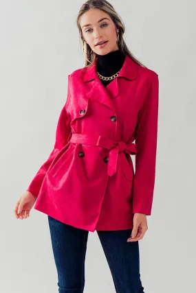 Fuchsia Double Breasted Soft Suede Trench Coat