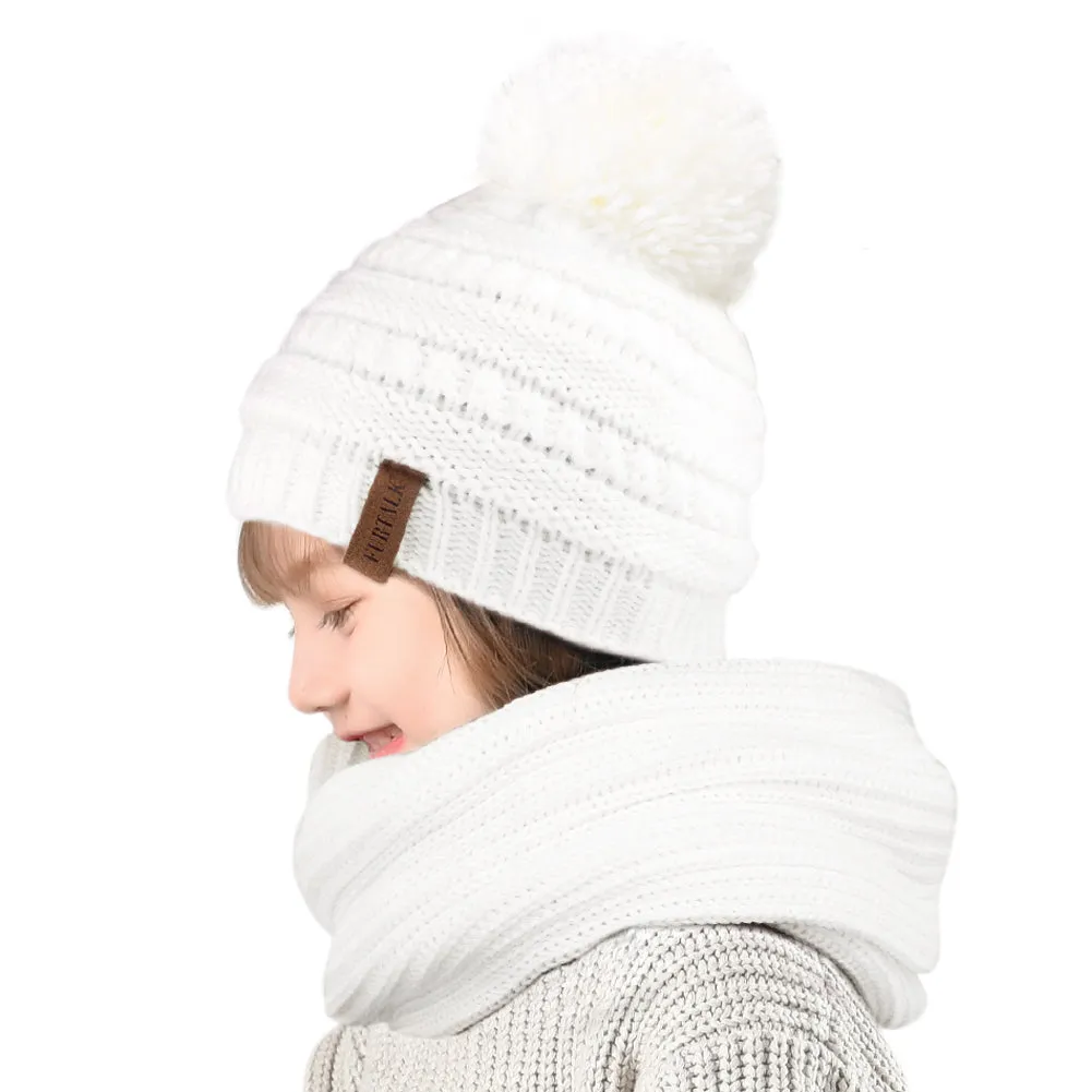 FURTALK Kida Winter Yarn Pompom Hat Scarf Set Drop Shipping CH012