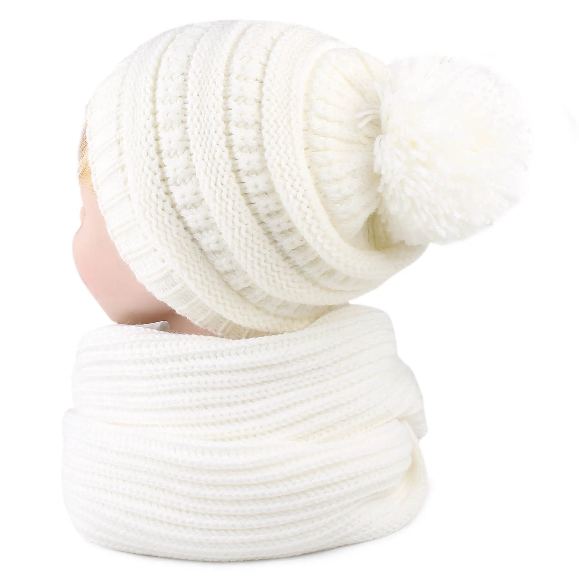 FURTALK Kida Winter Yarn Pompom Hat Scarf Set Drop Shipping CH012