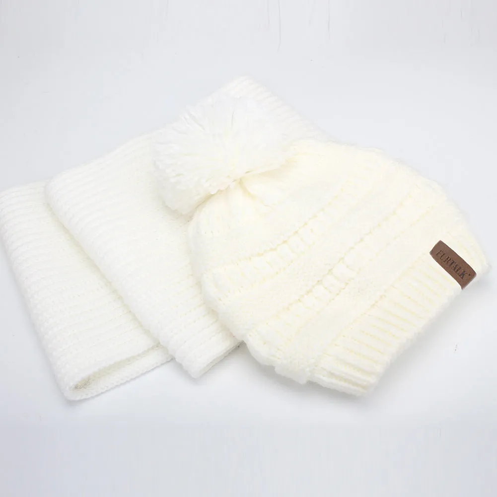 FURTALK Kida Winter Yarn Pompom Hat Scarf Set Drop Shipping CH012