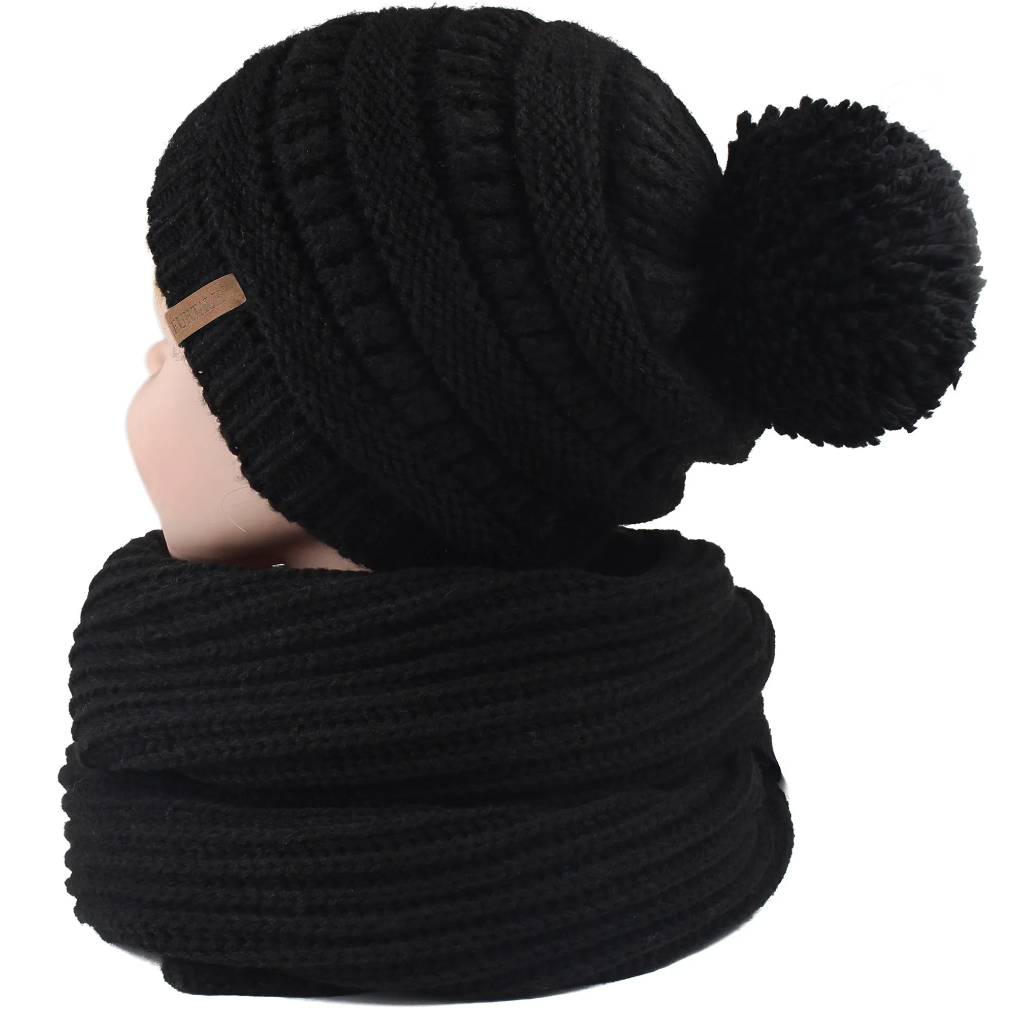 FURTALK Kida Winter Yarn Pompom Hat Scarf Set Drop Shipping CH012