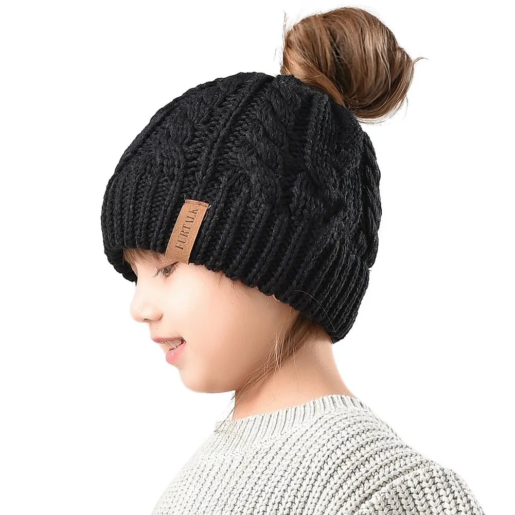 FURTALK Winter Unisex Kids Ponytail Beanies Hat CH003