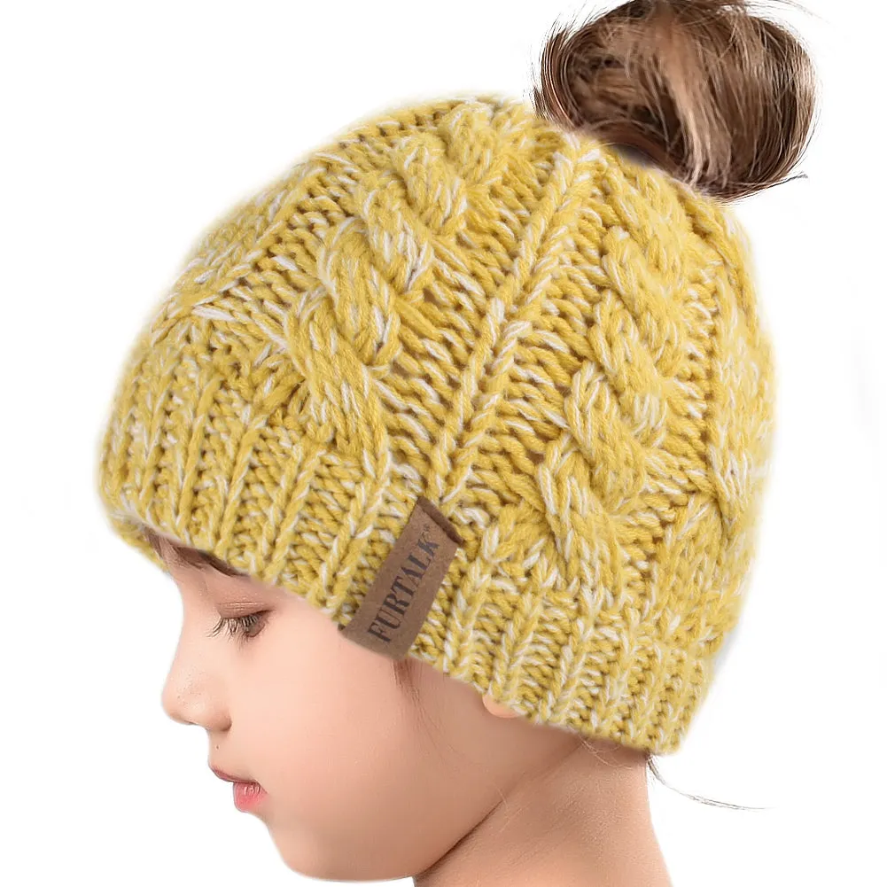 FURTALK Winter Unisex Kids Ponytail Beanies Hat CH003