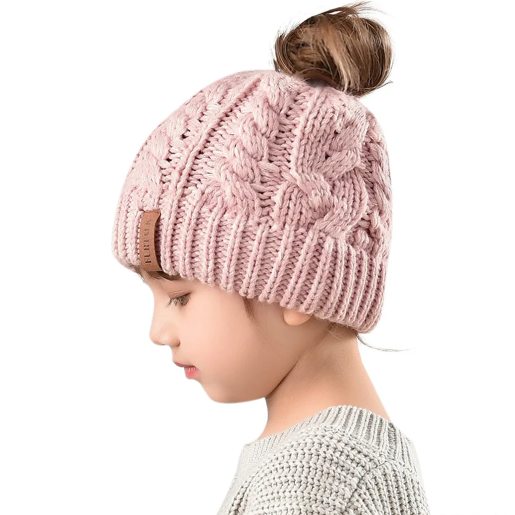 FURTALK Winter Unisex Kids Ponytail Beanies Hat CH003