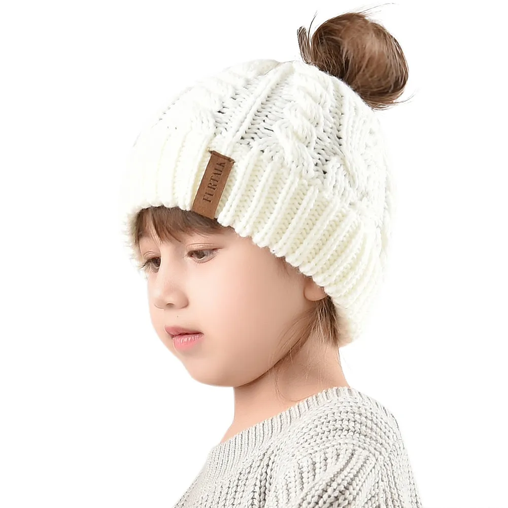 FURTALK Winter Unisex Kids Ponytail Beanies Hat CH003