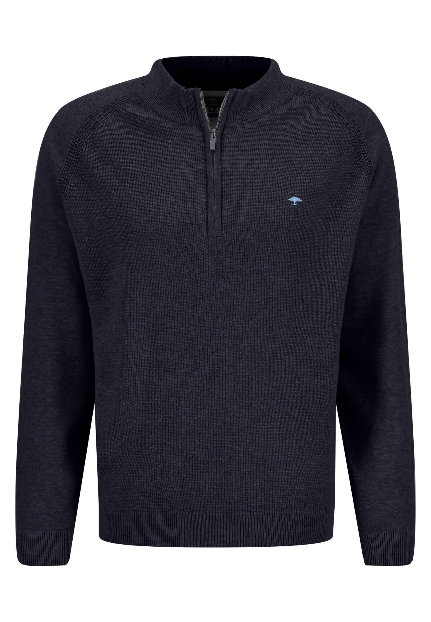 FYNCH HATTON Textured Troyer Sweater in Navy