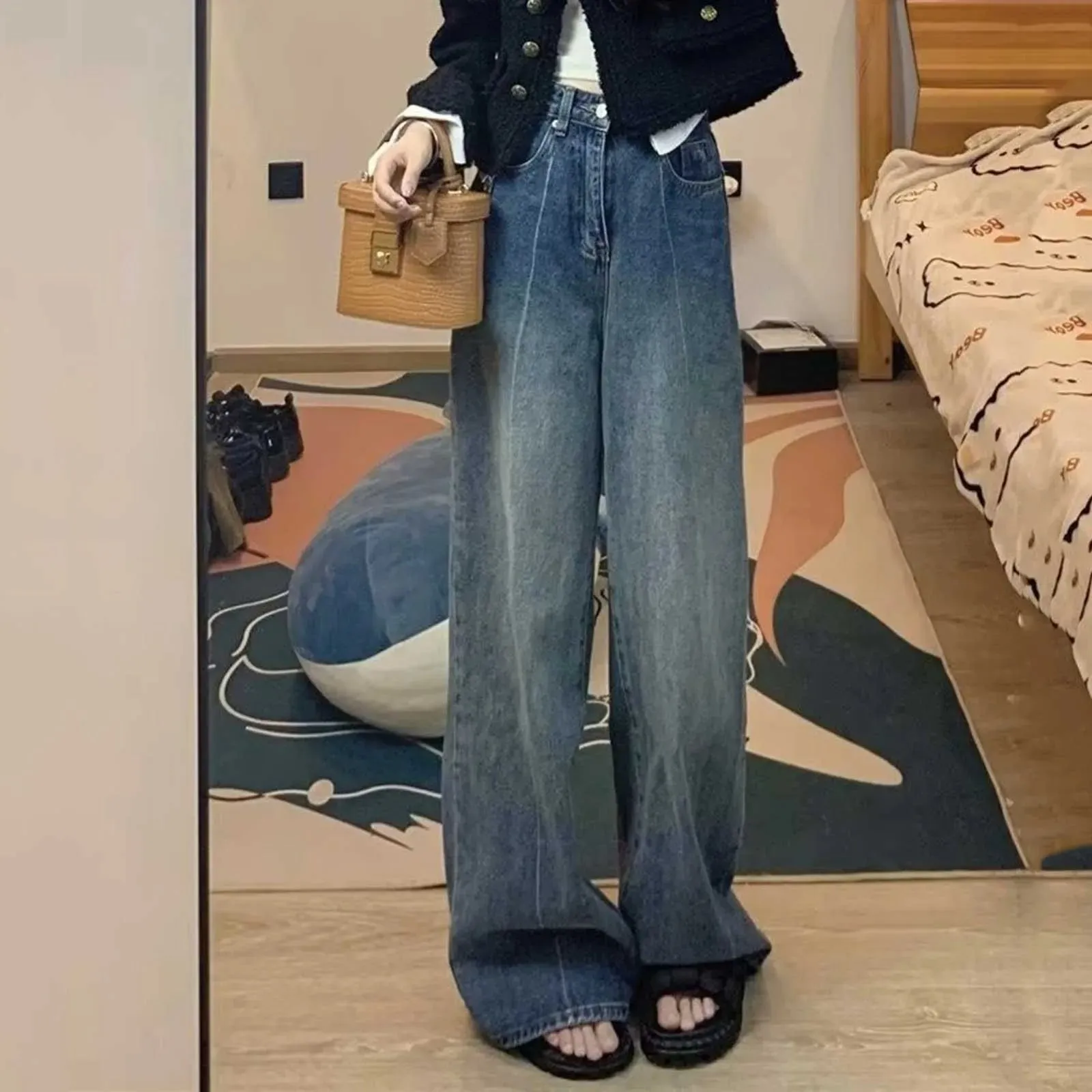 Girl Gothic Streetwear Jeans Wide Leg Women Baggy Trousers High Waist Suitable Vintage Denim E Pants