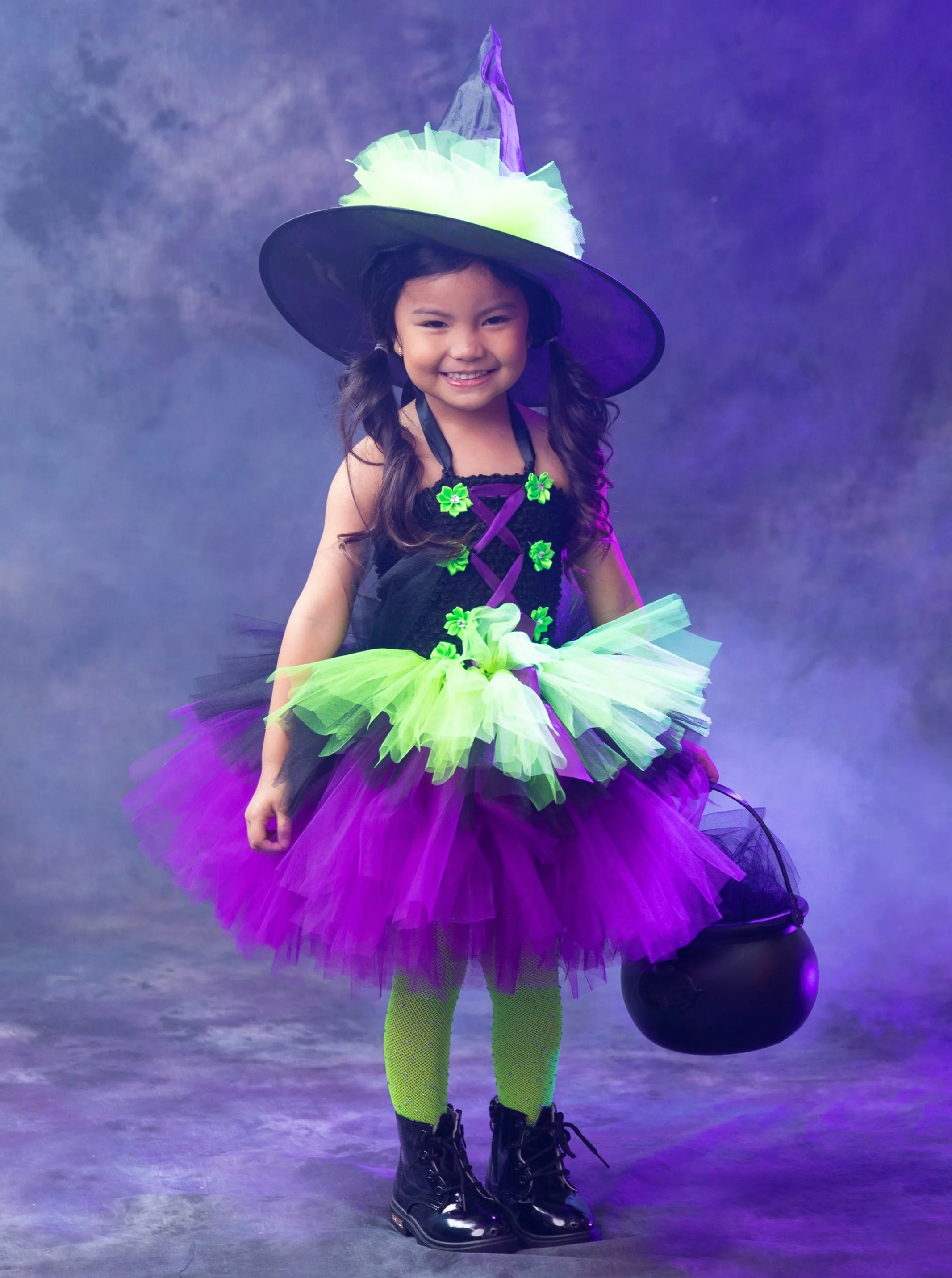 Girls Neon Witch Tutu Costume Set