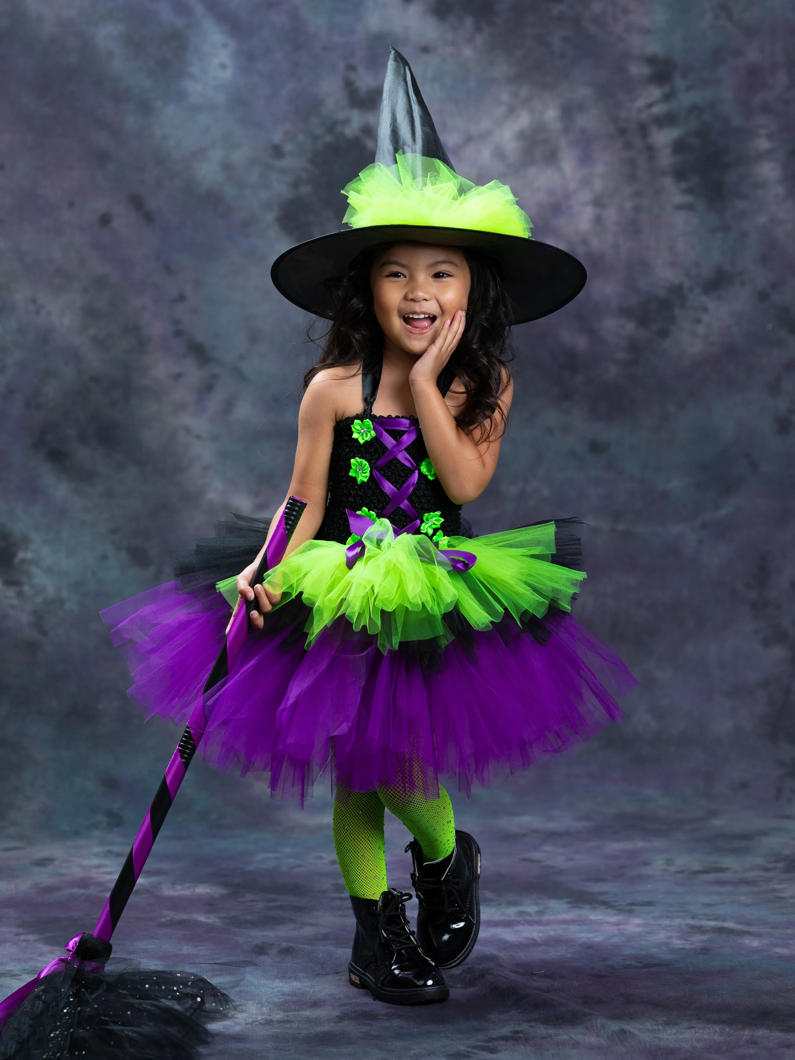 Girls Neon Witch Tutu Costume Set