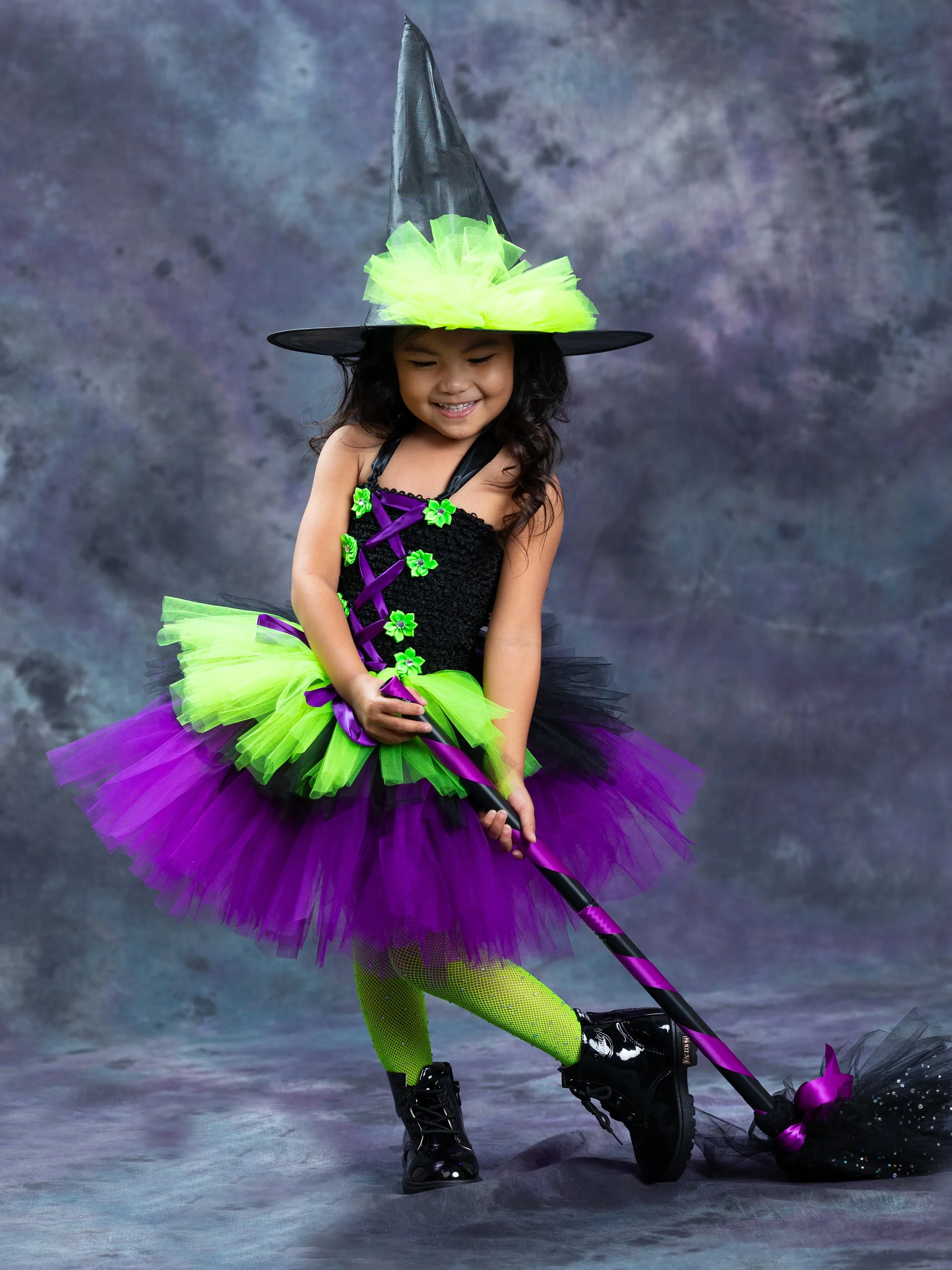 Girls Neon Witch Tutu Costume Set