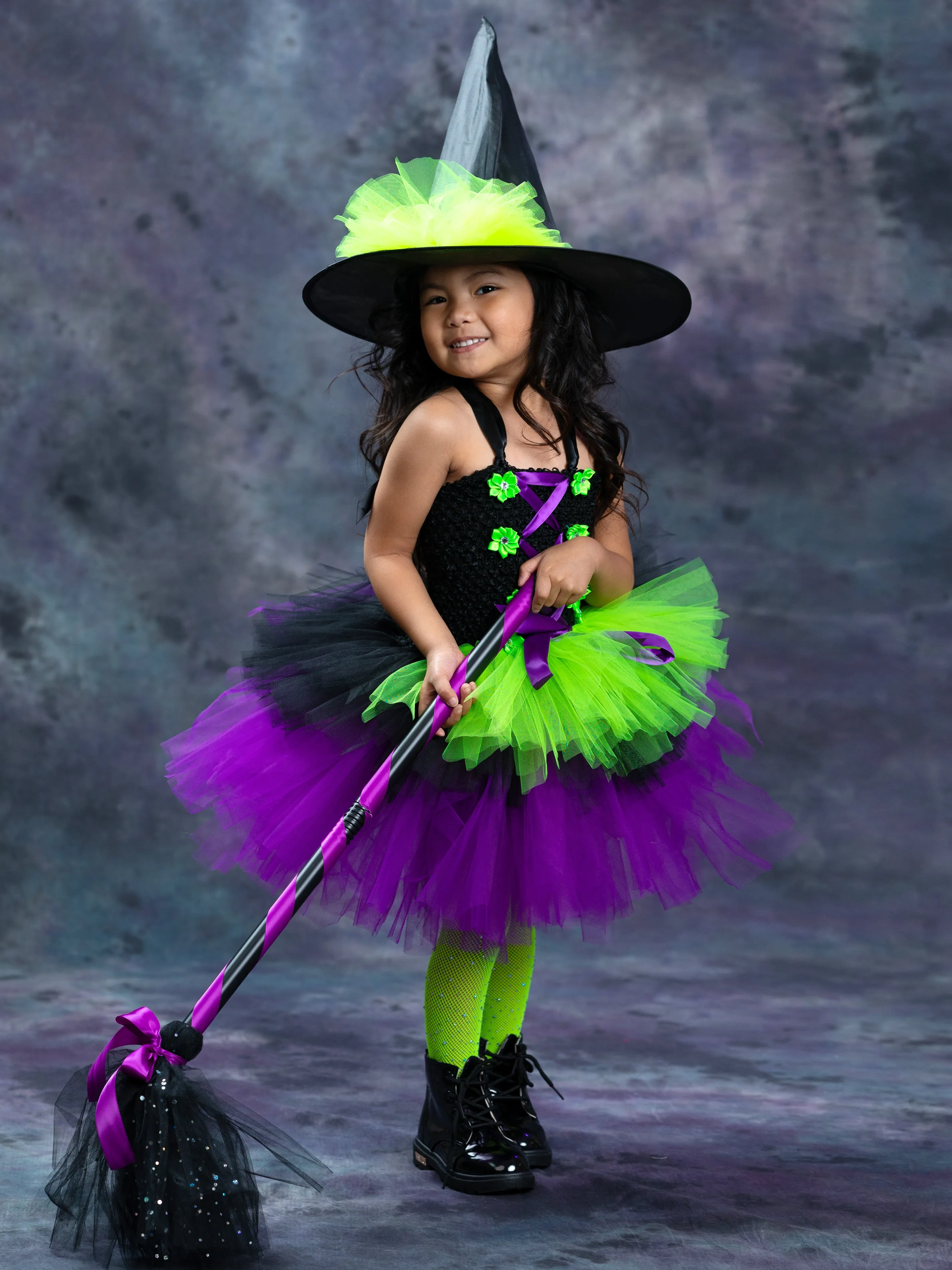 Girls Neon Witch Tutu Costume Set