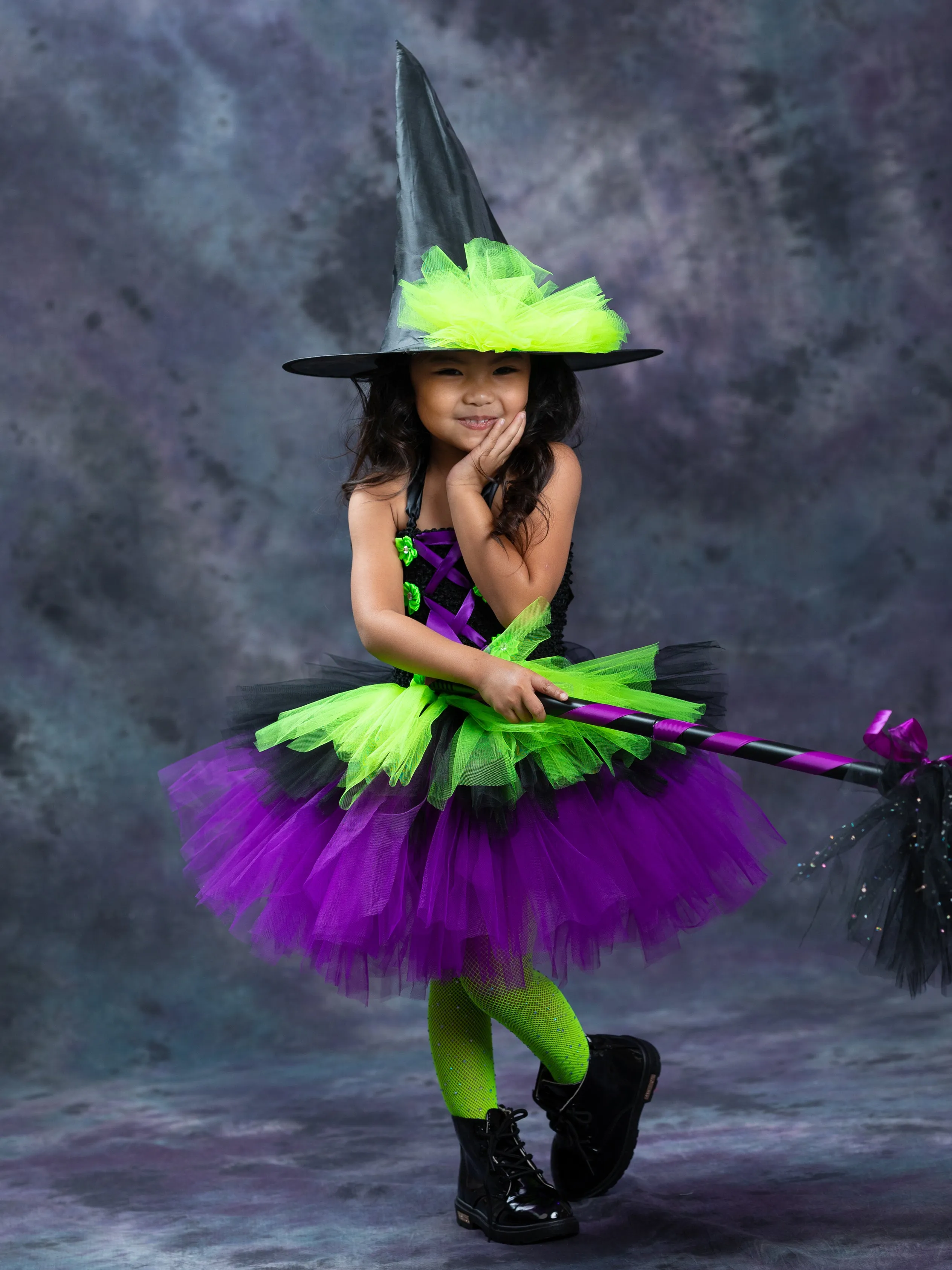 Girls Neon Witch Tutu Costume Set