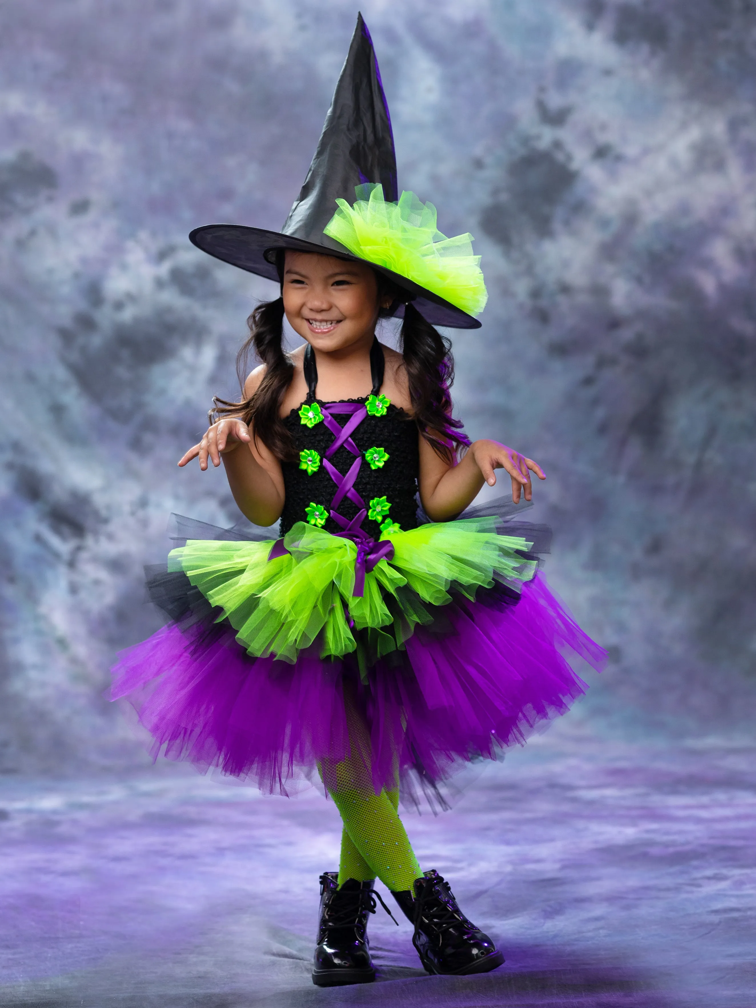 Girls Neon Witch Tutu Costume Set