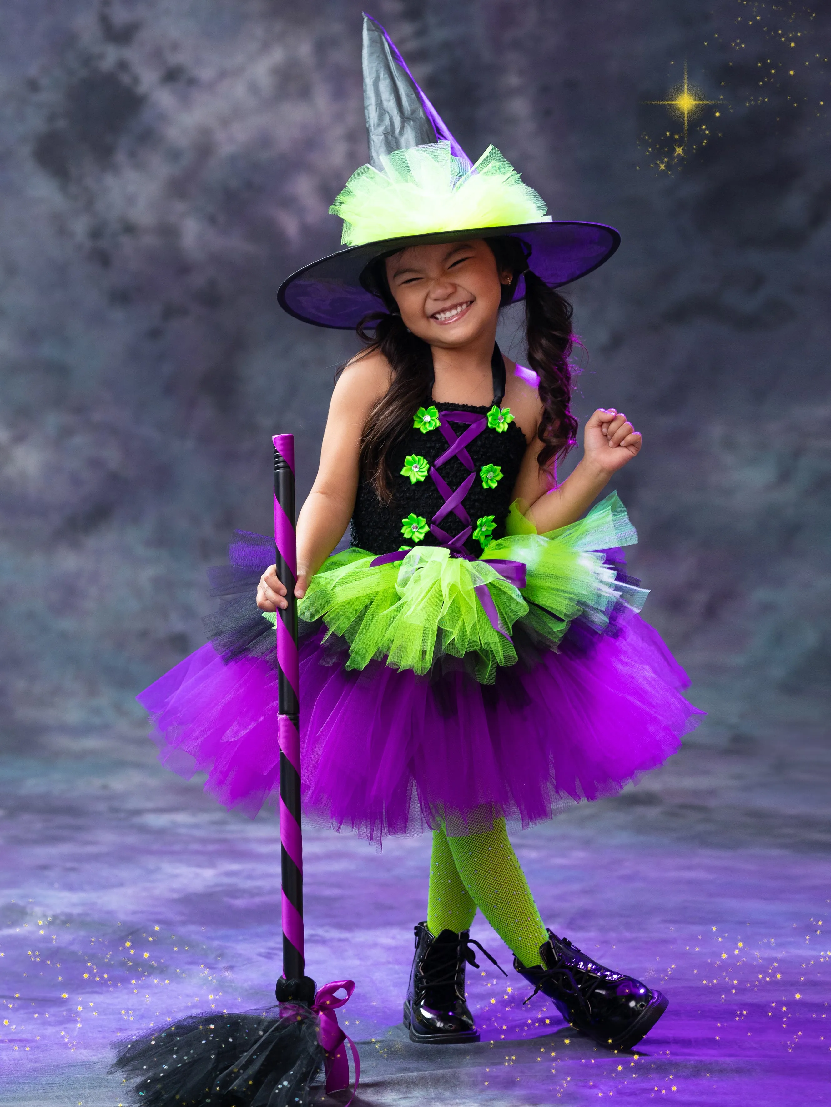 Girls Neon Witch Tutu Costume Set