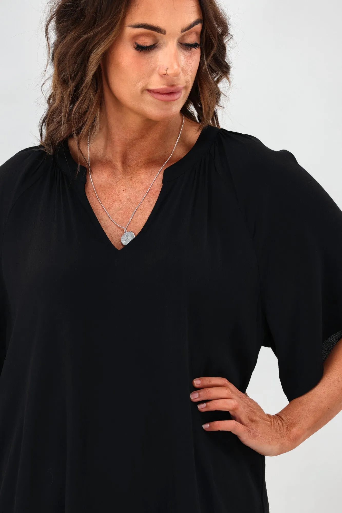 Gloss by Shine On Maive Raglan Flutter Sleeve Top Black