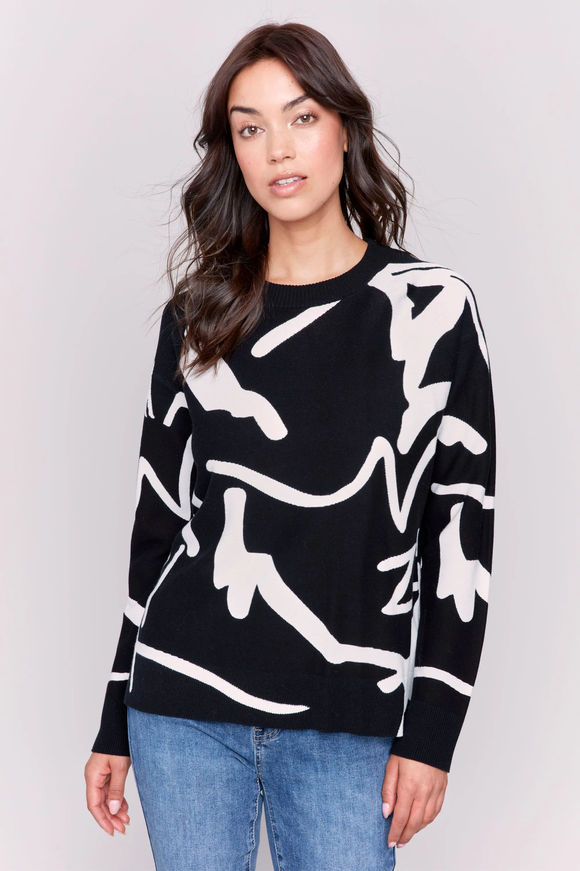 GRAPHIC PRINT CREW NECK SWEATER