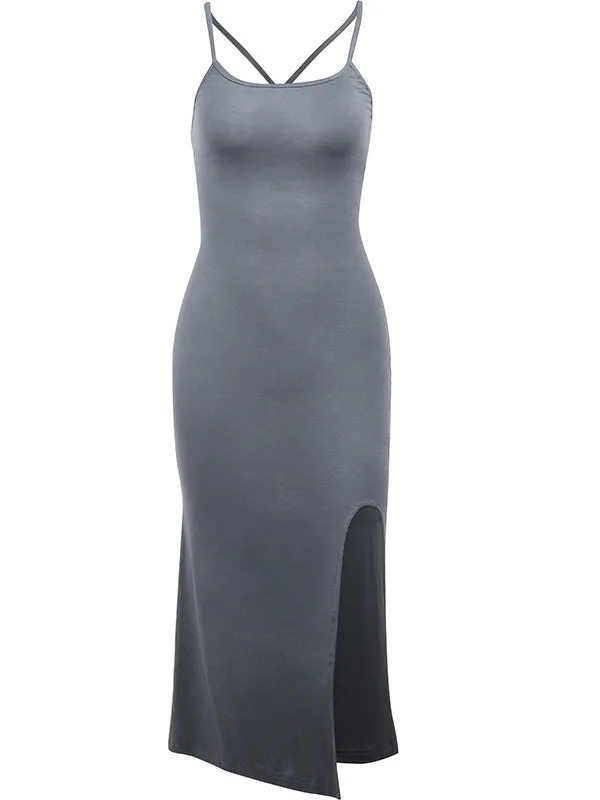 Gray Mermaid Hem Cami Slit Dress