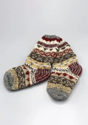 Gray Red Multicolored Pure Woolen Children Socks