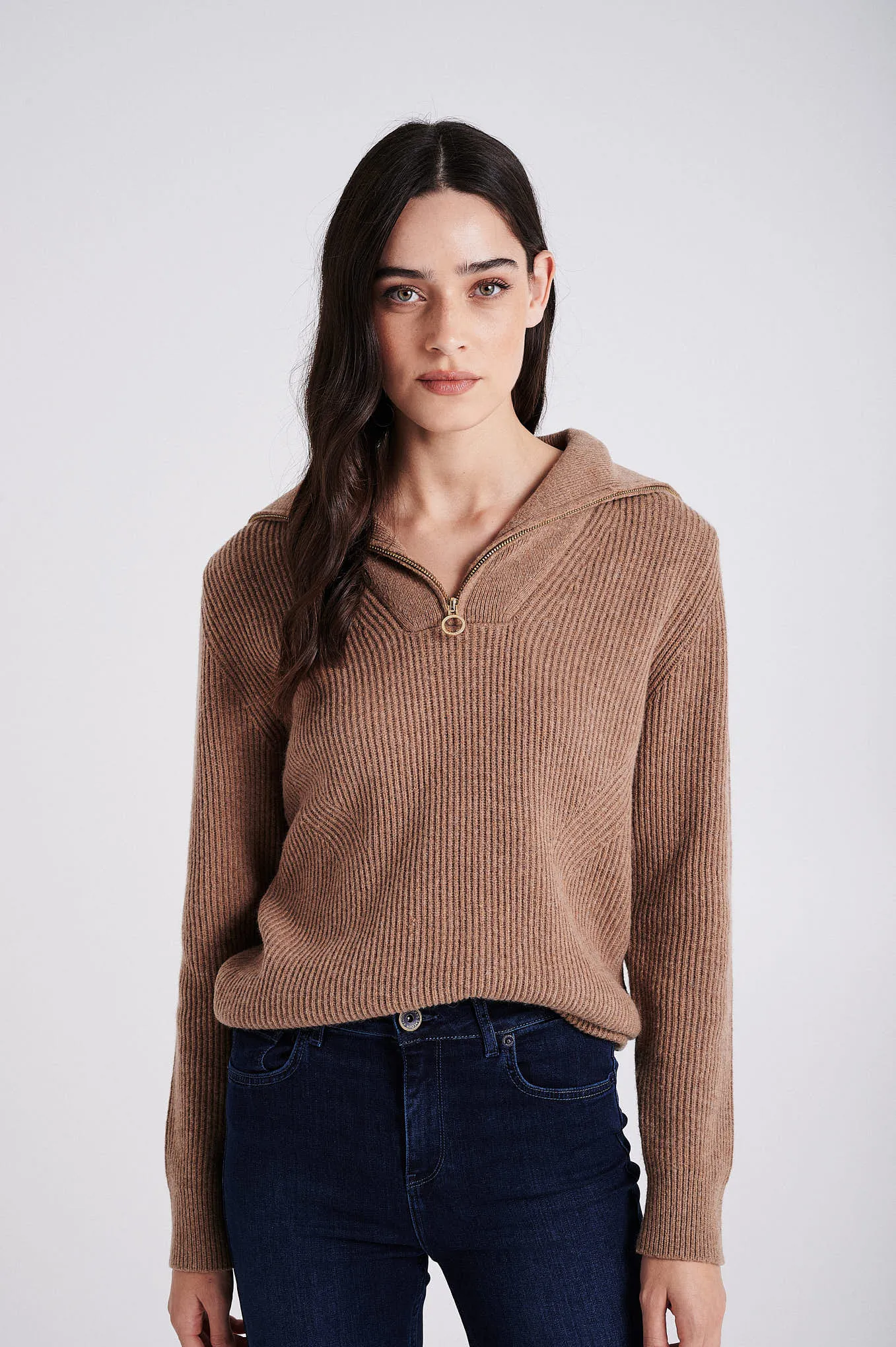 Half zipper wide collar Sweater